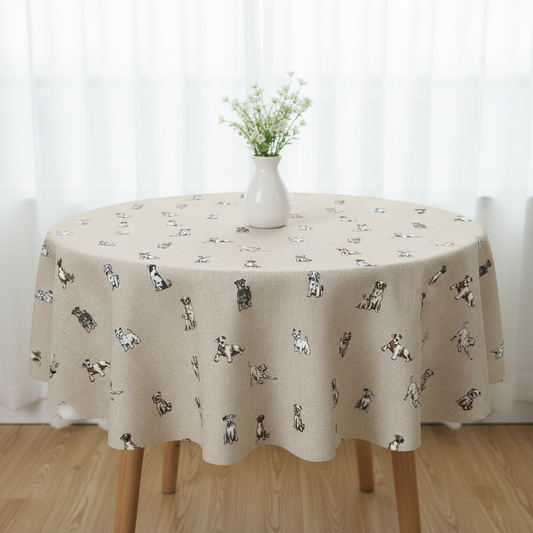 Shabby Dogs Natural Tablecloth