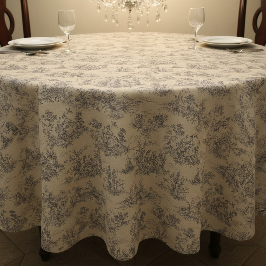 Toile de Jouy Tovaglia vintage grigia francese