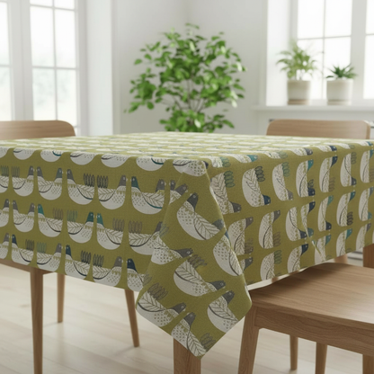 Cluck Cluck Hens Chicken Capri Green Cotton Tablecloth