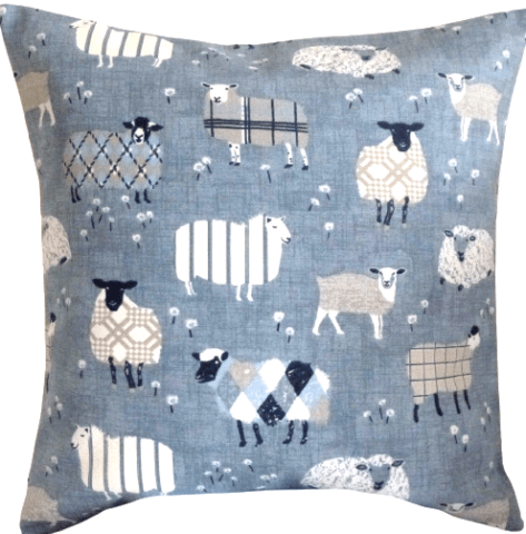 Baa Baa Sheep Denim Blue Cushion Cover - CushionCoverAndDecor