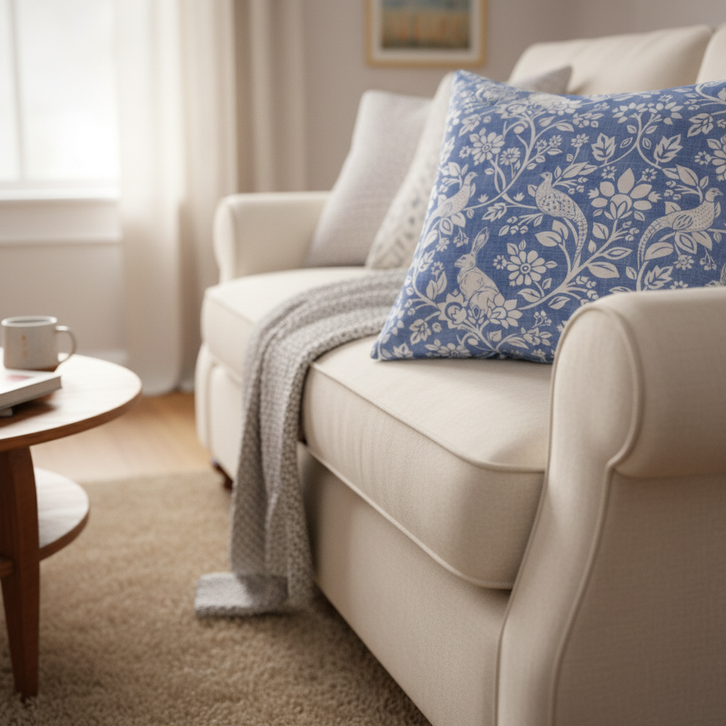 Heathland Indigo Blue Floral Wildlife Hares Game Cushion Cover