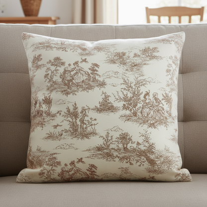 Natürlicher Vintage Französischer Toile De Jouy Kissenbezug
