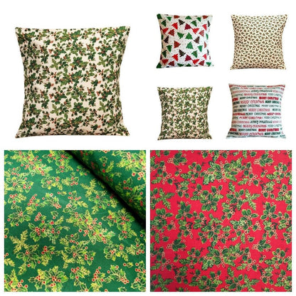 Christmas Cushion Cover Christmas Holly Red Green Cream Design 10" 12" 14" 16" 17" 18" 20" 22" 24" 26" - CushionCoverAndDecor