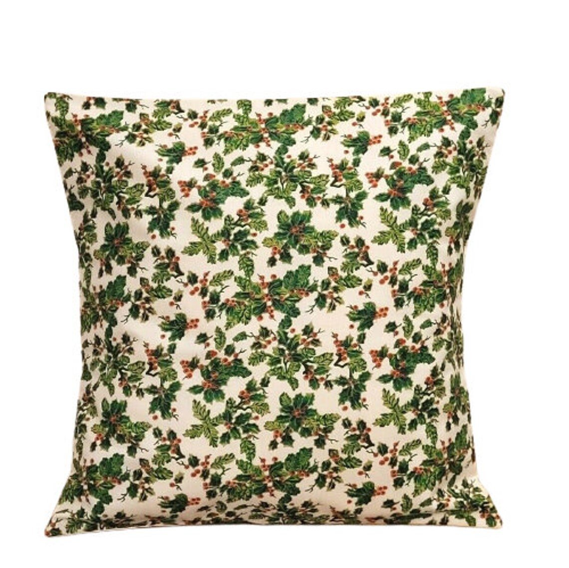 Christmas Cushion Cover Christmas Holly Red Green Cream Design 10" 12" 14" 16" 17" 18" 20" 22" 24" 26" - CushionCoverAndDecor