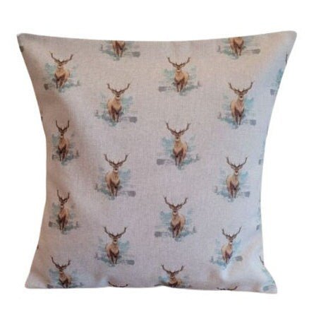 Christmas Cushion Cover , Highland Stag Pillow cover , Stag Pillow , Linen Look Cushion Cover UK 10" 12" 14" 16" 17" 18" 20" 22" 24" 26" - CushionCoverAndDecor