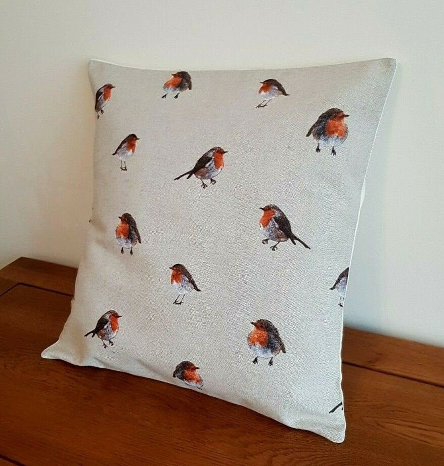 Christmas Cushion Cover , Robin Cushion Cover , Xmas Festive Cushion Cover , Robin Pillow Cover 10" 12" 14" 16" 17" 18" 20" 22" 24" 26" - CushionCoverAndDecor