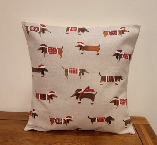 Christmas Cushion Cover Sausage Dog , Sausage Dog Pillow cover , Dogs Pillow , Cushion Cover UK 10" 12" 14" 16" 17" 18" 20" 22" 24" 26" - CushionCoverAndDecor