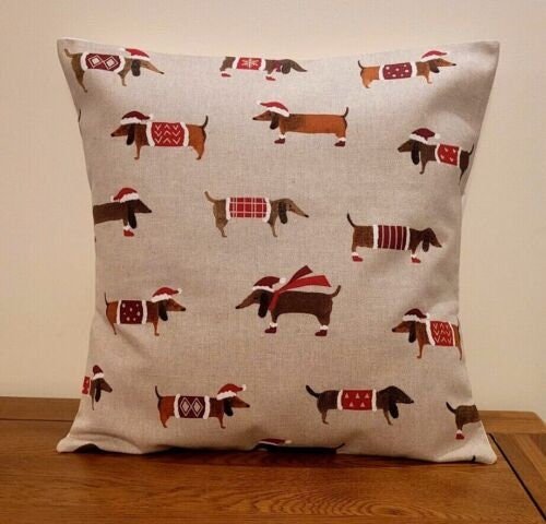 Christmas Cushion Cover Sausage Dog , Sausage Dog Pillow cover , Dogs Pillow , Cushion Cover UK 10" 12" 14" 16" 17" 18" 20" 22" 24" 26" - CushionCoverAndDecor