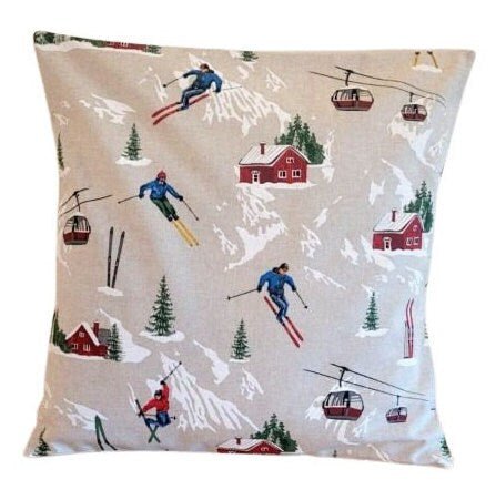 Christmas Cushion Cover , Skiing Landscape Pillow cover , Ski Pillow , Cushion Cover UK 10" 12" 14" 16" 17" 18" 20" 22" 24" 26" - CushionCoverAndDecor