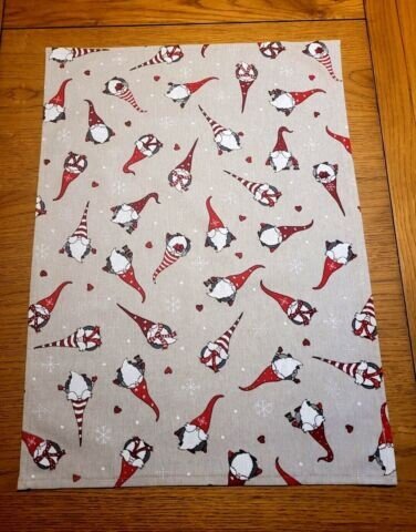 Christmas Gnome Tea Towel , Cotton Rich Linen Look Fabric - CushionCoverAndDecor