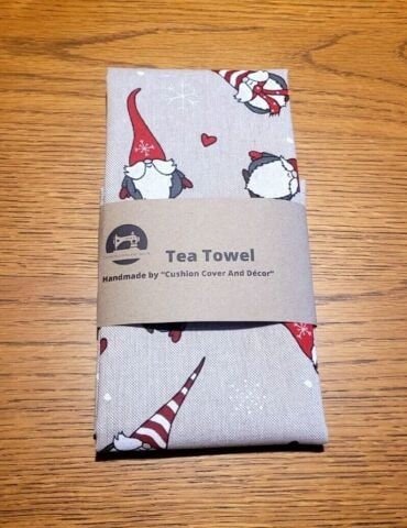 Christmas Gnome Tea Towel , Cotton Rich Linen Look Fabric - CushionCoverAndDecor