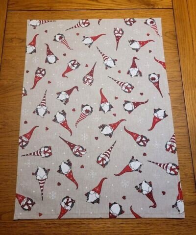 Christmas Gnome Tea Towel , Cotton Rich Linen Look Fabric - CushionCoverAndDecor