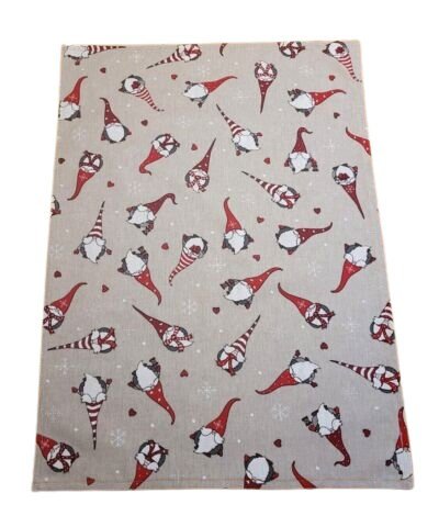 Christmas Gnome Tea Towel , Cotton Rich Linen Look Fabric - CushionCoverAndDecor