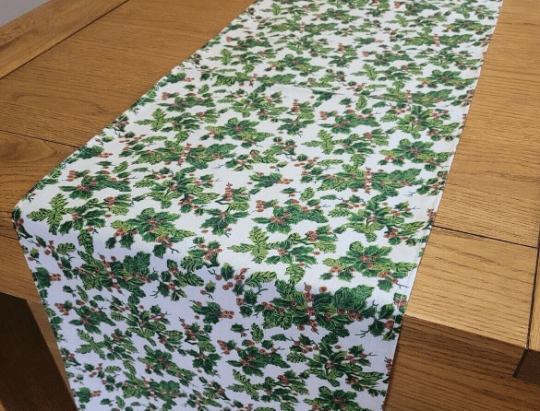 Christmas Holly Table Runner Cream Available In Various Lengths - CushionCoverAndDecor