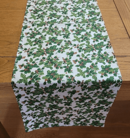 Christmas Holly Table Runner Cream Available In Various Lengths - CushionCoverAndDecor