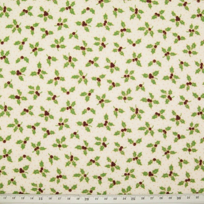 Christmas Holly Table Runner Red Green Cream 36" 48" 54" 60" 64" 72" 84" 96" 104" Handmade - CushionCoverAndDecor