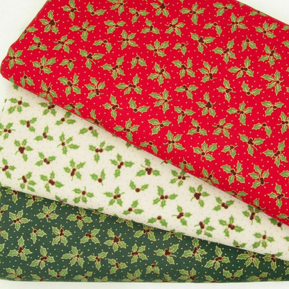 Christmas Holly Table Runner Red Green Cream 36" 48" 54" 60" 64" 72" 84" 96" 104" Handmade - CushionCoverAndDecor