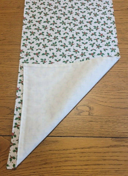 Christmas Holly Table Runner Red Green Cream 36" 48" 54" 60" 64" 72" 84" 96" 104" Handmade - CushionCoverAndDecor