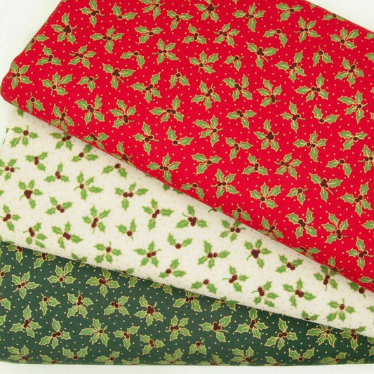 Christmas Holly Tablecloth , Christmas Holly Napkins , Table Cover Green Red Cream Christmas Holly 100% Cotton Handmade - CushionCoverAndDecor