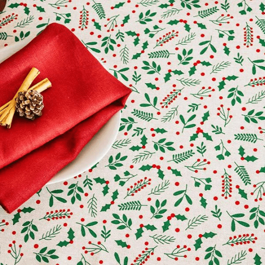 Christmas Mistletoe & Berries Tablecloth Available In Many Sizes - CushionCoverAndDecor