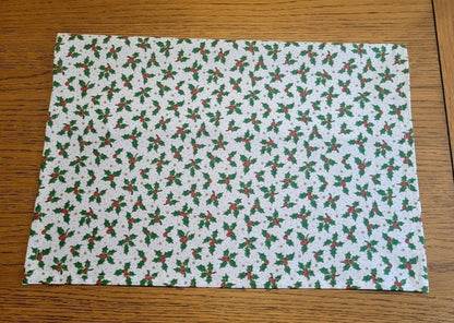 Christmas Placemat , Christmas Napkins , Cloth Napkin , Red Green Cream Christmas Tree , Holly , Merry Christmas Design - CushionCoverAndDecor