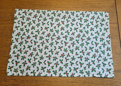 Christmas Placemat , Christmas Napkins , Cloth Napkin , Red Green Cream Christmas Tree , Holly , Merry Christmas Design - CushionCoverAndDecor