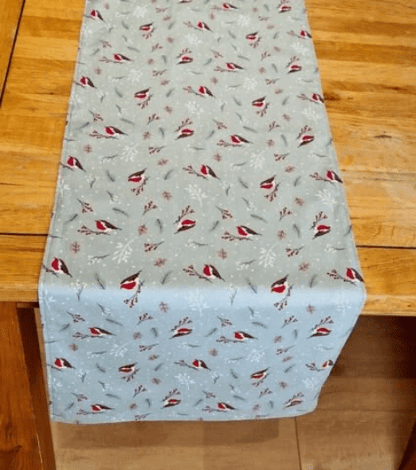 Christmas Robin Festive Sage Green Table Runner - CushionCoverAndDecor