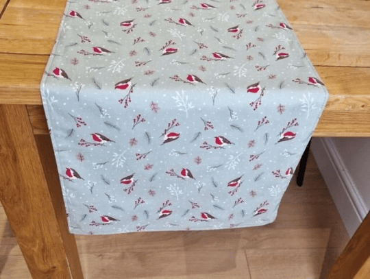 Christmas Robin Festive Sage Green Table Runner - CushionCoverAndDecor