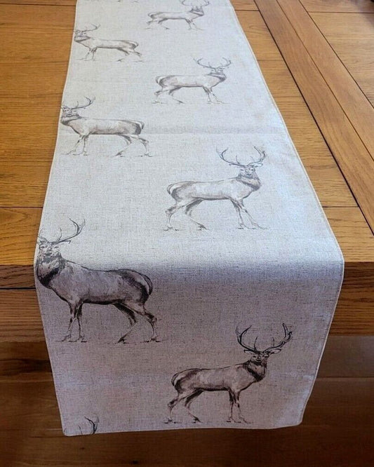Christmas Stag Table Runner , Christmas Napkins 36" 48" 54" 60" 64" 72" 84" 96" 104" Glencoe Stags Beige Design Handmade 100% Cotton - CushionCoverAndDecor