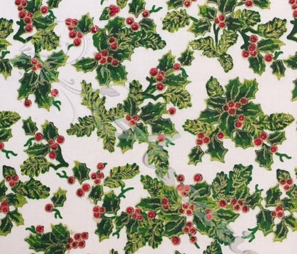 Christmas Table Runner All Over Holly Red Green Cream Design , Christmas Napkins 36" 48" 54" 60" 64" 72" 84" 96" 104" Handmade - CushionCoverAndDecor