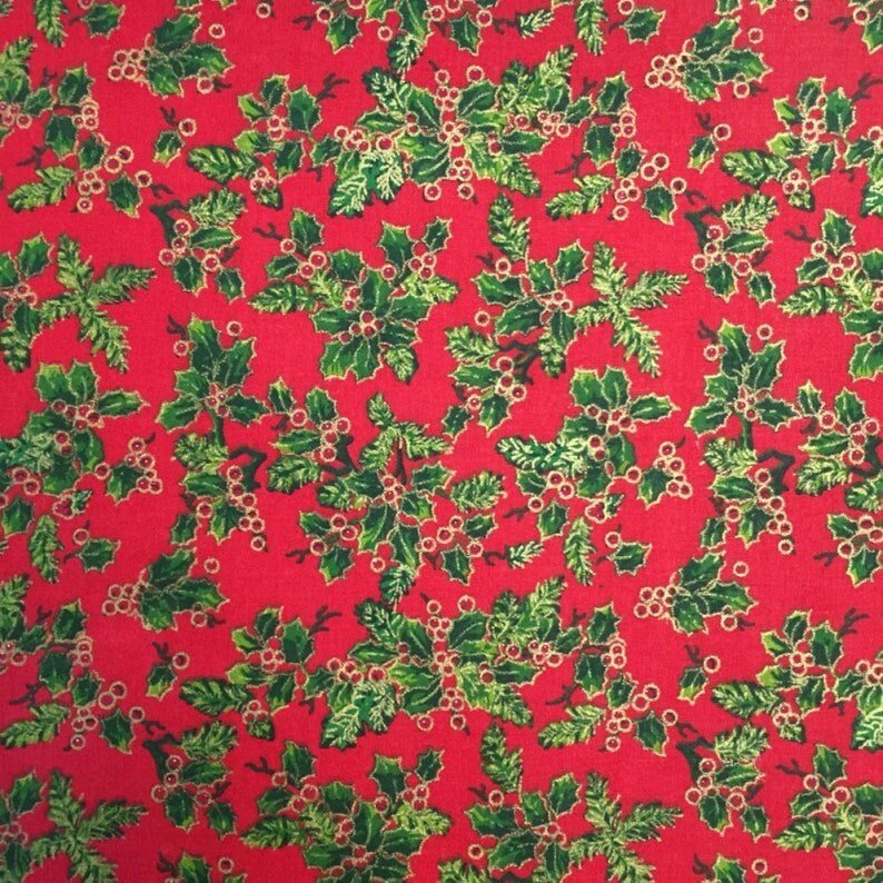 Christmas Table Runner All Over Holly Red Green Cream Design , Christmas Napkins 36" 48" 54" 60" 64" 72" 84" 96" 104" Handmade - CushionCoverAndDecor