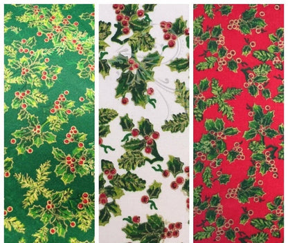 Christmas Table Runner All Over Holly Red Green Cream Design , Christmas Napkins 36" 48" 54" 60" 64" 72" 84" 96" 104" Handmade - CushionCoverAndDecor