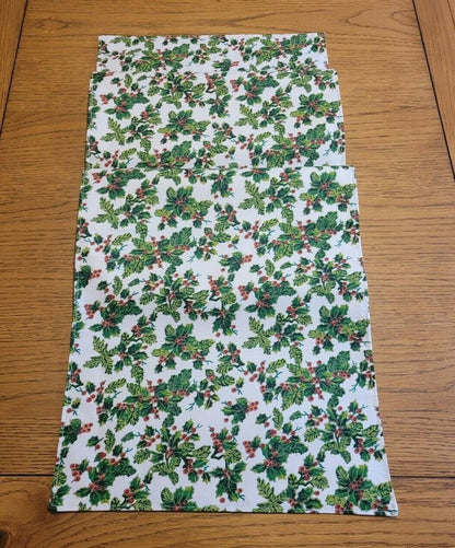 Christmas Table Runner All Over Holly Red Green Cream Design , Christmas Napkins 36" 48" 54" 60" 64" 72" 84" 96" 104" Handmade - CushionCoverAndDecor