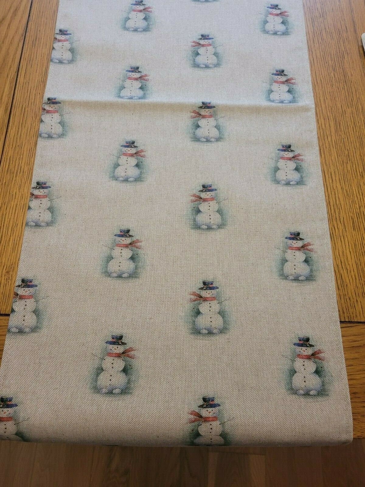 Christmas Table Runner Snowman , Christmas Snowman Napkins , Snowman Placemat Linen Look Natural Beige 36" 48" 54" 60" 64" 72" 84" 96" 104" - CushionCoverAndDecor