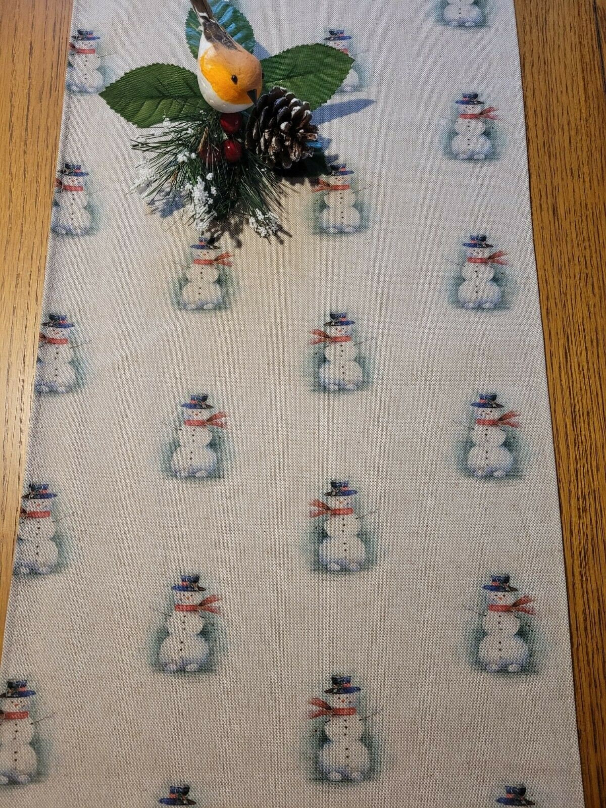 Christmas Table Runner Snowman , Christmas Snowman Napkins , Snowman Placemat Linen Look Natural Beige 36" 48" 54" 60" 64" 72" 84" 96" 104" - CushionCoverAndDecor