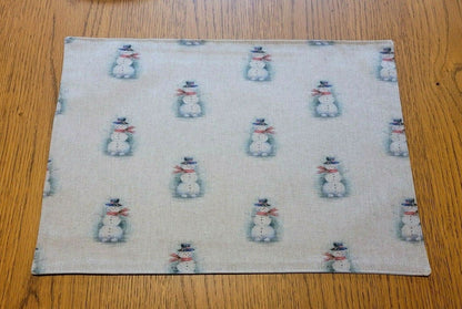 Christmas Table Runner Snowman , Christmas Snowman Napkins , Snowman Placemat Linen Look Natural Beige 36" 48" 54" 60" 64" 72" 84" 96" 104" - CushionCoverAndDecor