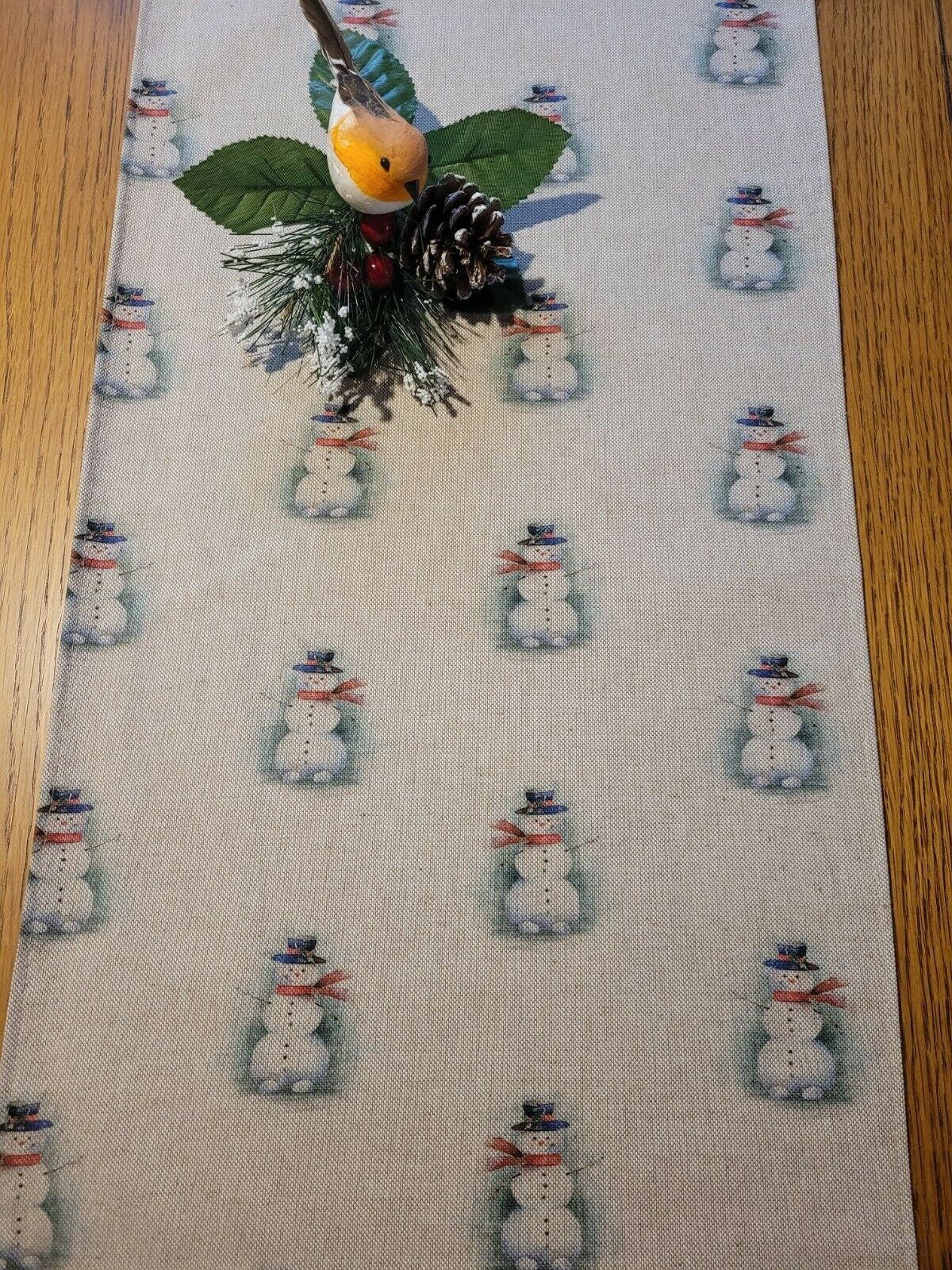 Christmas Table Runner Snowman , Christmas Snowman Napkins , Snowman Placemat Linen Look Natural Beige 36" 48" 54" 60" 64" 72" 84" 96" 104" - CushionCoverAndDecor