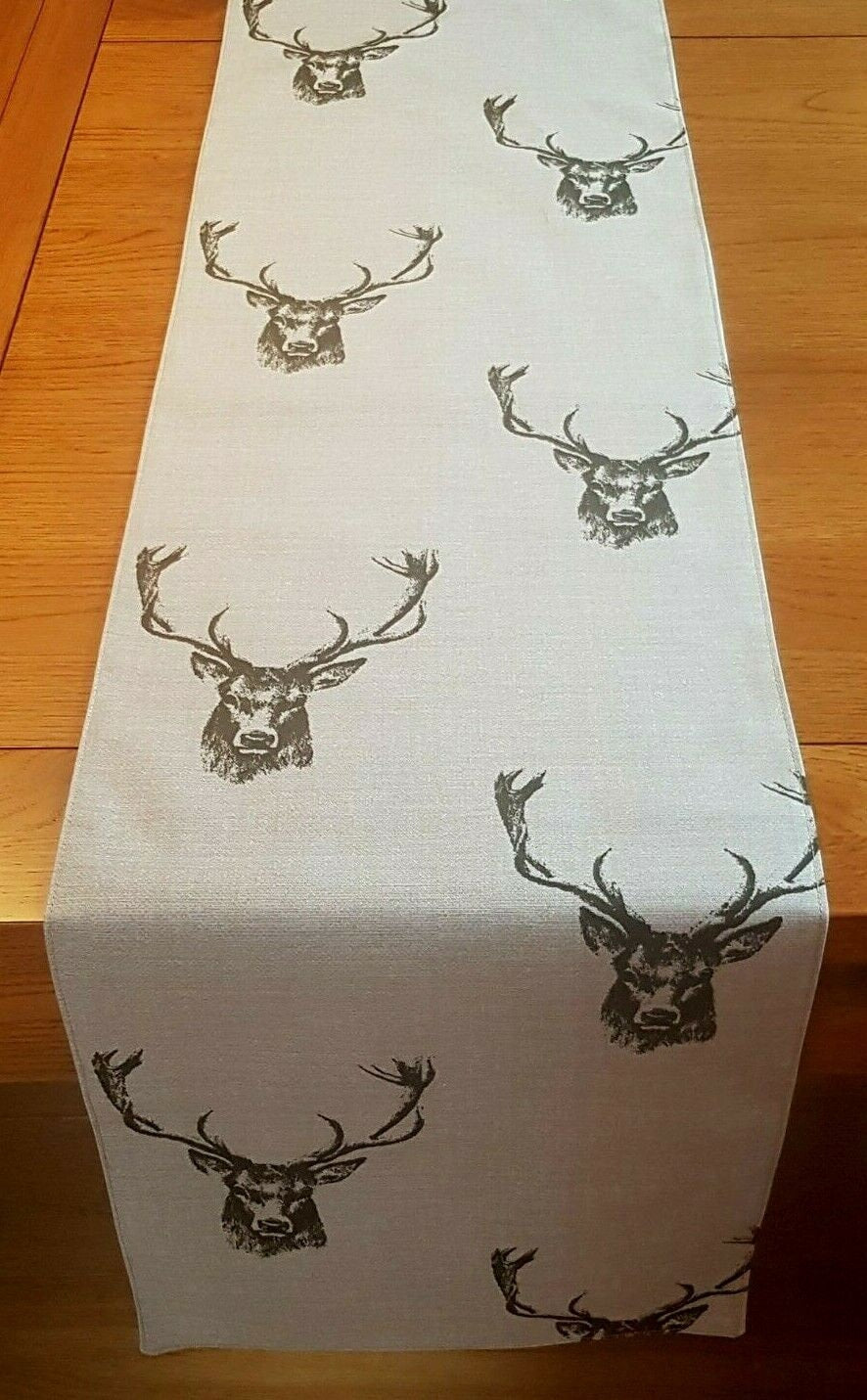 Christmas Table Runner Stags Head Rustic Taupe Background Design 36" 48" 54" 60" 64" 72" 84" 96" 104" Fryetts Handmade 100% Cotton - CushionCoverAndDecor