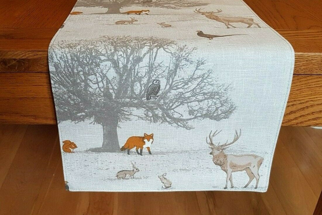 Christmas Table Runner Wildlife Tatton Autumn , Christmas Napkins Beige Grey Natural Orange Design 36" 48" 54" 60" 64" 72" 84" 96" 104" - CushionCoverAndDecor