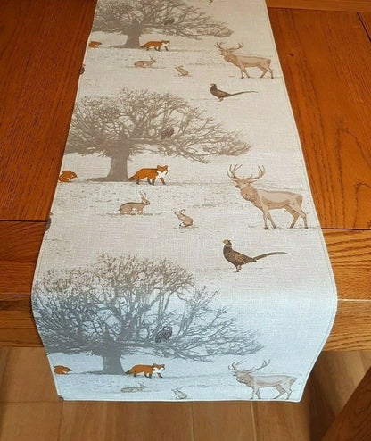 Christmas Table Runner Wildlife Tatton Autumn , Christmas Napkins Beige Grey Natural Orange Design 36" 48" 54" 60" 64" 72" 84" 96" 104" - CushionCoverAndDecor