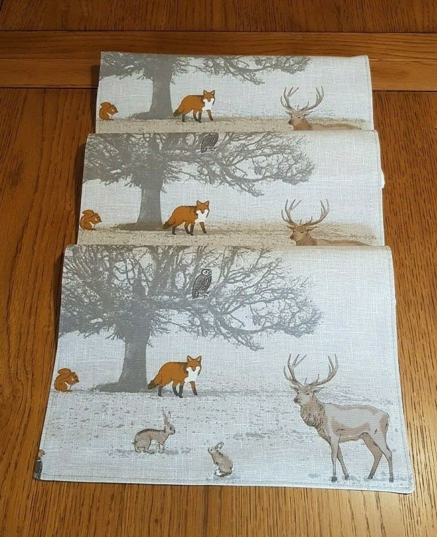 Christmas Table Runner Wildlife Tatton Autumn , Christmas Napkins Beige Grey Natural Orange Design 36" 48" 54" 60" 64" 72" 84" 96" 104" - CushionCoverAndDecor