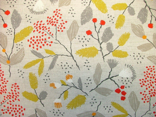 Christmas Tablecloth Ashley Wilde Scandi Trail Grey Red Yellow Floral Design 100% Cotton Handmade - CushionCoverAndDecor