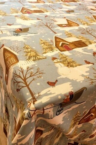 Christmas Tablecloth , Blue Robin Christmas Tablecloth , Santa Sleigh Tablecloth , Cotton Tablecloth - CushionCoverAndDecor