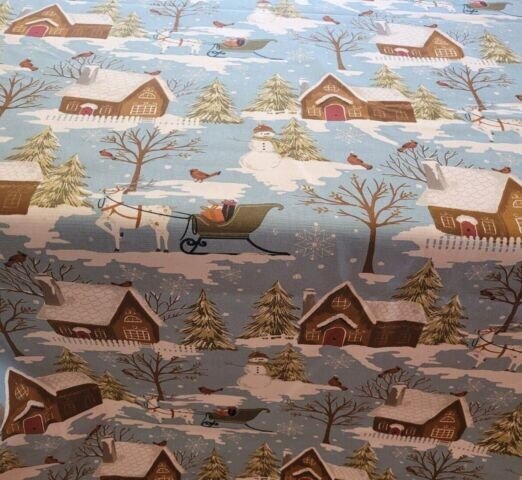 Christmas Tablecloth , Blue Robin Christmas Tablecloth , Santa Sleigh Tablecloth , Cotton Tablecloth - CushionCoverAndDecor