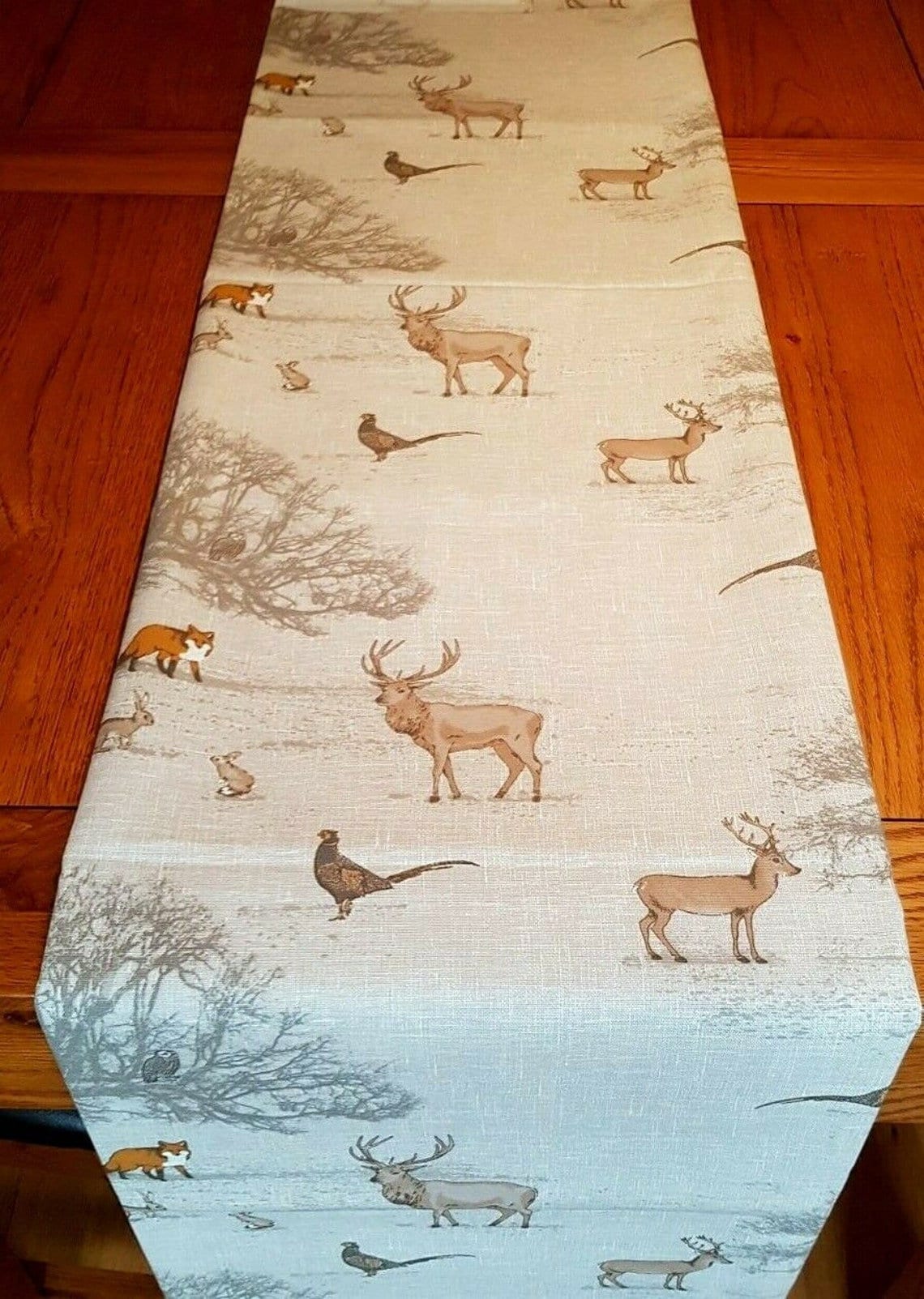 Christmas Tablecloth Tatton Autumn Wildlife , Christmas Napkins Beige Grey Orange Design 100% Cotton Handmade - CushionCoverAndDecor