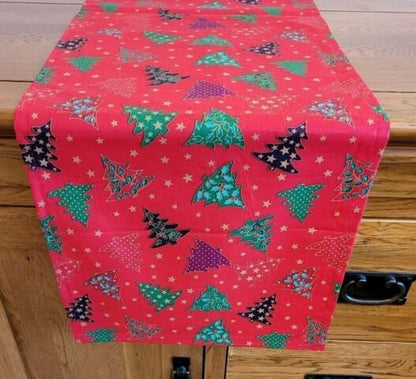 Christmas Tree Table Runner , Red Christmas Table Runner 36" 48" 54" 60" 64" 72" 84" 96" 104" - CushionCoverAndDecor