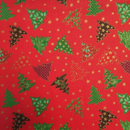 Christmas Trees Tablecloth , Table Cover , Napkins Green Red Cream Christmas Tree 100% Cotton Handmade - CushionCoverAndDecor