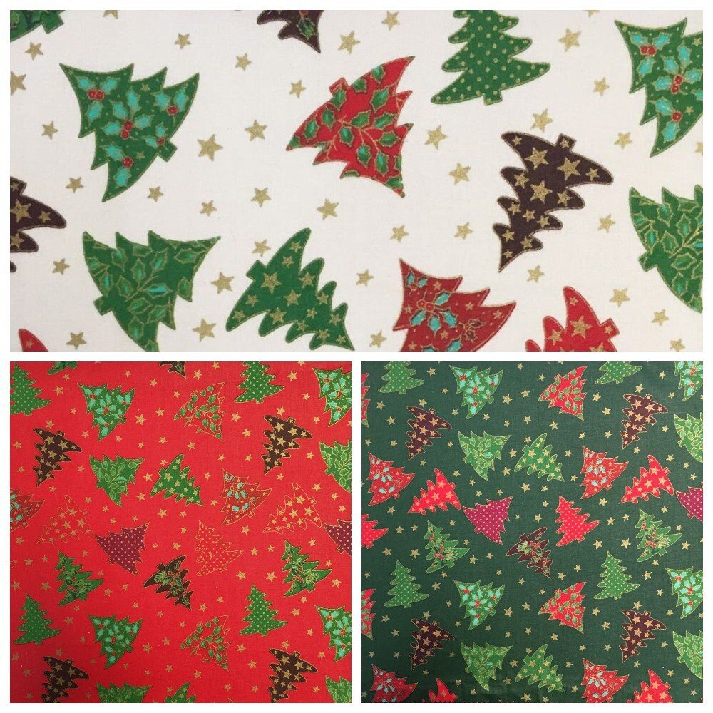 Christmas Trees Tablecloth , Table Cover , Napkins Green Red Cream Christmas Tree 100% Cotton Handmade - CushionCoverAndDecor