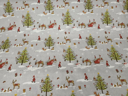 Christmas Woodland Cushion Cover , Grey Pillow Cover , Santa Sleigh Cushion Cover UK 10" 12" 14" 16" 17" 18" 20" 22" 24" 26" - CushionCoverAndDecor