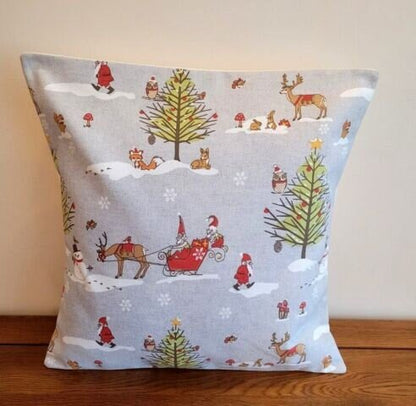 Christmas Woodland Cushion Cover , Grey Pillow Cover , Santa Sleigh Cushion Cover UK 10" 12" 14" 16" 17" 18" 20" 22" 24" 26" - CushionCoverAndDecor